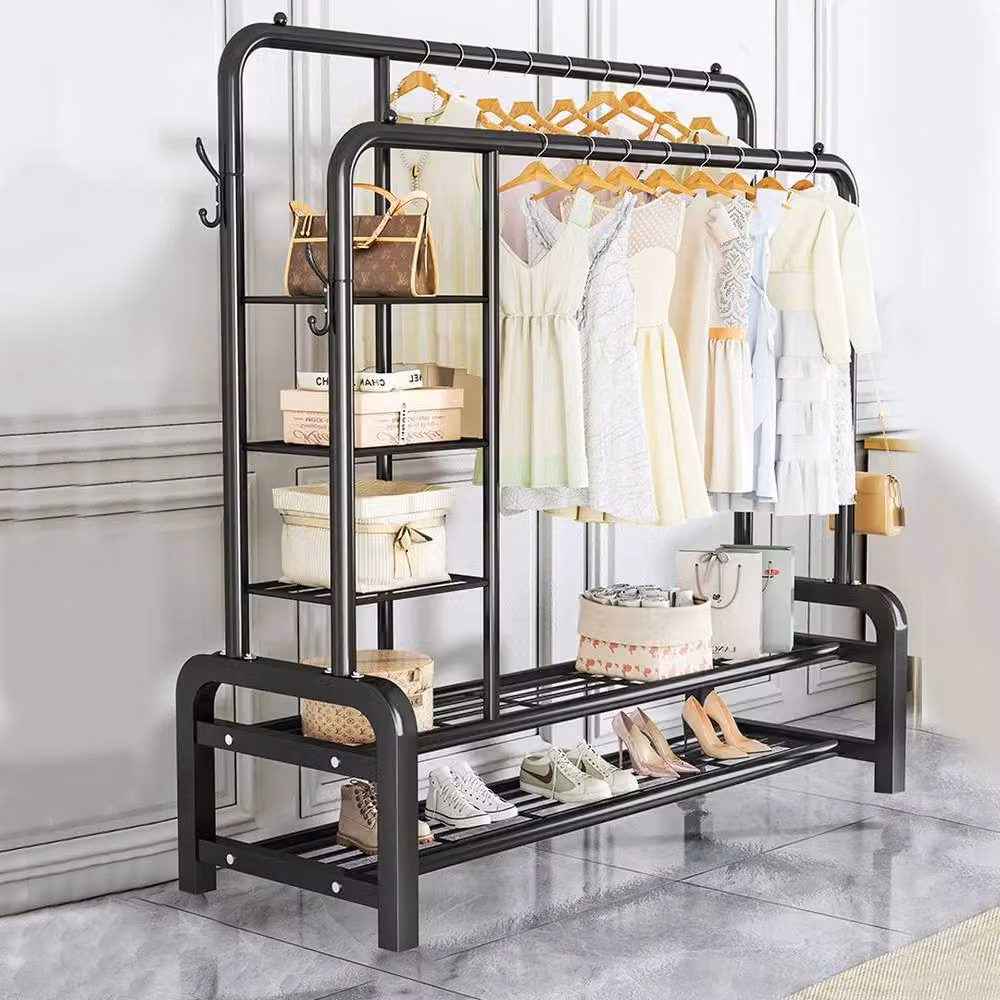 KORVIXA Heavy Duty Double Clothes Rail in Matt Black, W/D/H: 90 x 40 x 120 cm – 2