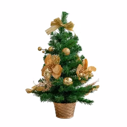 Samuel Alexander 50cm Tabletop Mini Christmas Fir Tree in a Green Plastic Pot with Gold Decorations – 5