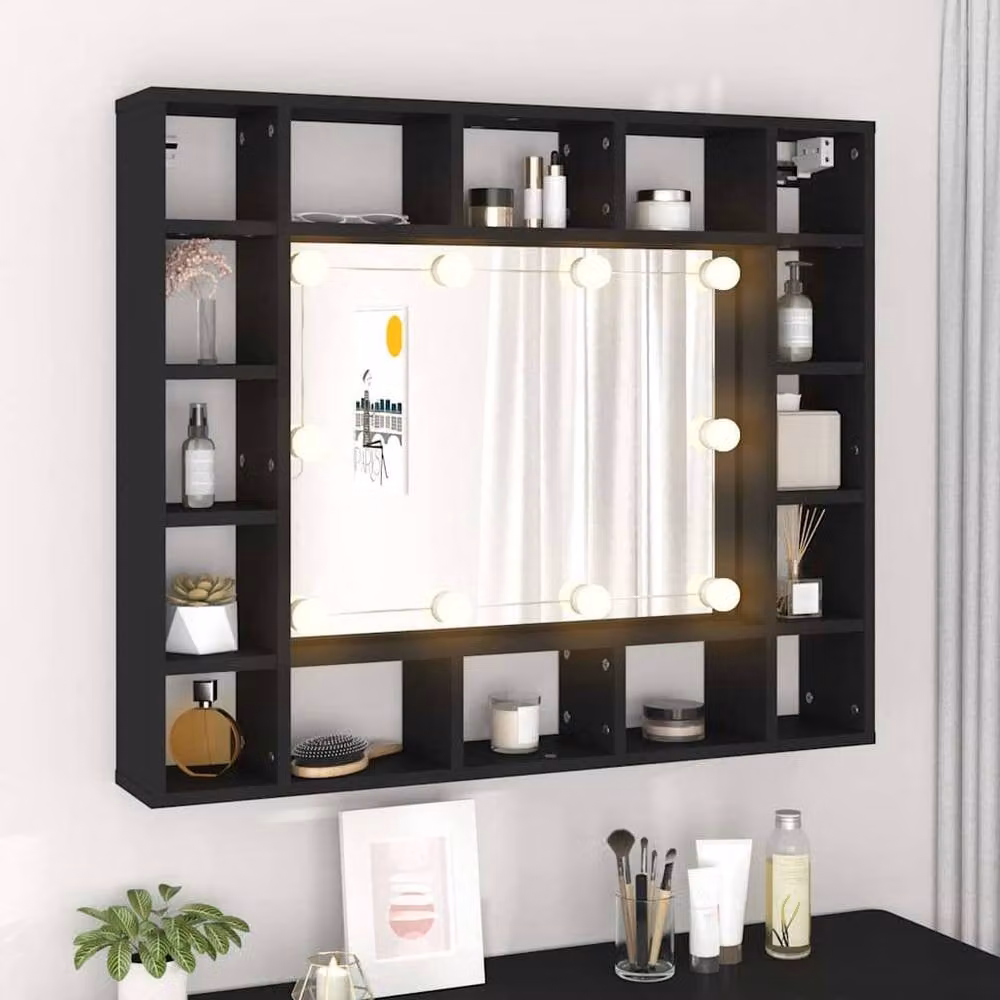 Berkfield Home LED Mirror Cabinet in Black, W/D/H: 91 x 15 x 76.5 cm – 1