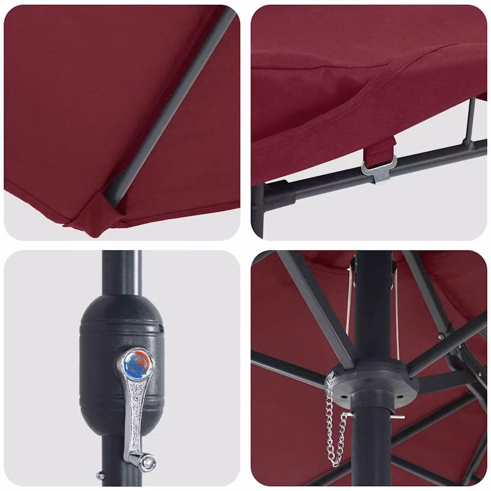 Berkfield Home Modern Folding Garden Parasol in Burgundy Red, W/D/H: 385 x 209 x 244 cm – 4