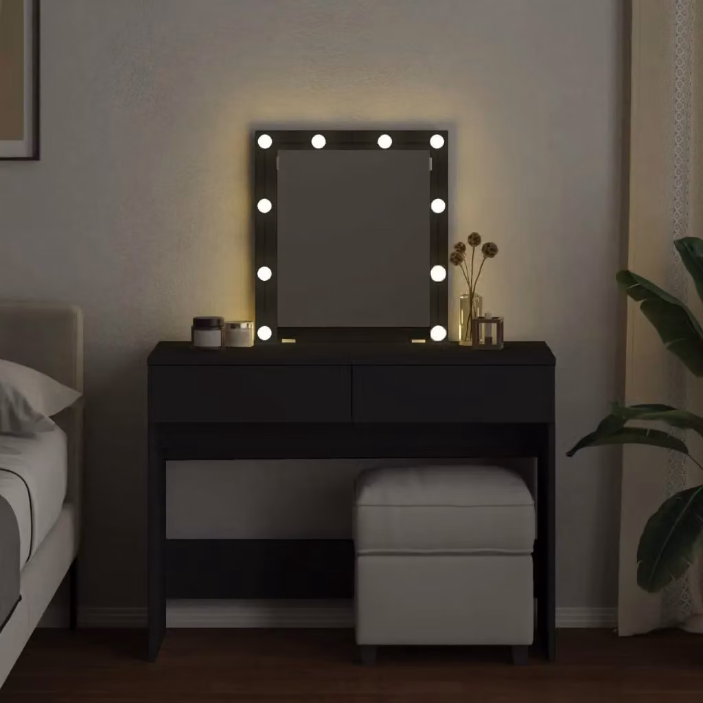 Berkfield Home Modern Black Dressing Table with Hollywood LED Mirror W/D/H: 100 x 40 x 130 cm – 3