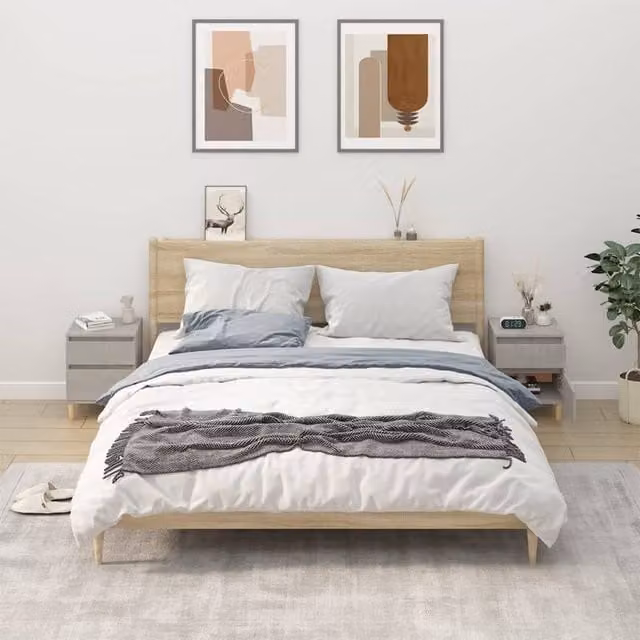 Berkfield Home Set of 2 Bedside Cabinets in Concrete Grey, W/D/H: 40 x 35 x 50 cm