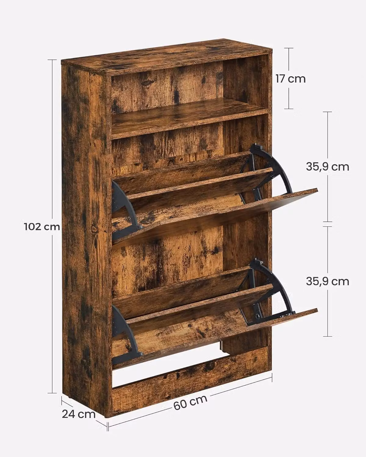 VASAGLE Industrial Shoe Cabinet in Brown with Tilting Compartments and Open Top Shelf – 2