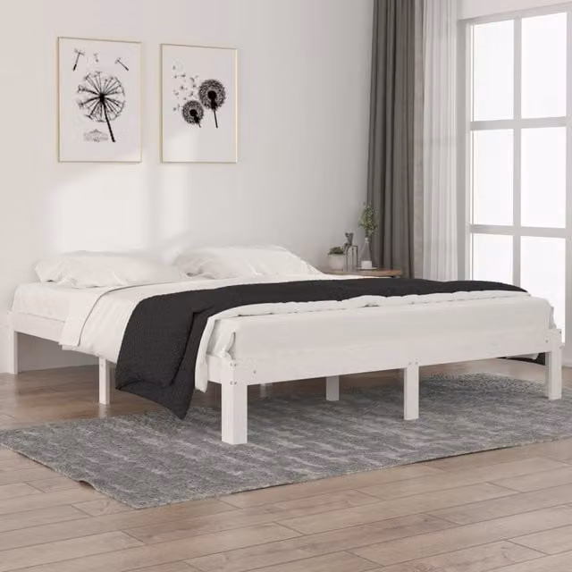 Berkfield Home White Solid Pine Wood Bed Frame W: 160 cm, D: 200 cm