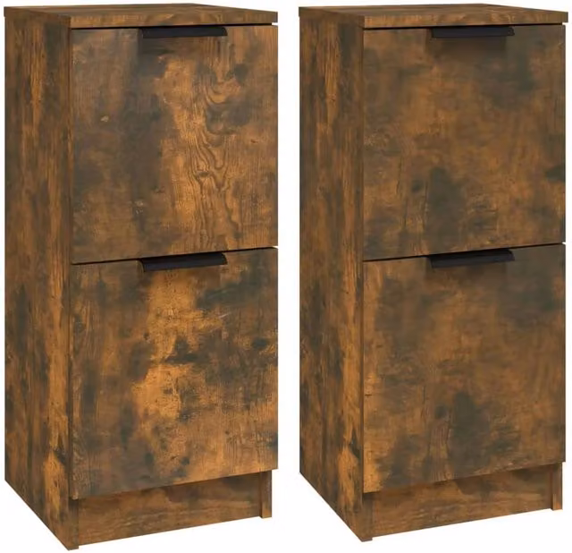 Berkfield Home Set of 2 Smoked Oak Sideboards in Brown, W/D/H: 30 x 30 x 70 cm – 1