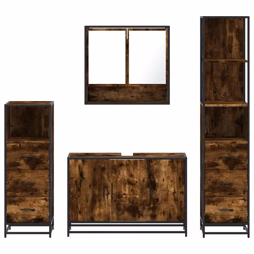 Berkfield Home 4-Piece Industrial Bathroom Furniture Set in Smoked Oak Brown – 4