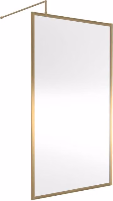 Balterley 8mm Walk-In Wetroom Screen and Support Bar, Clear Glass, Gold/Brushed Brass, H: 185 cm, W: 110 cm