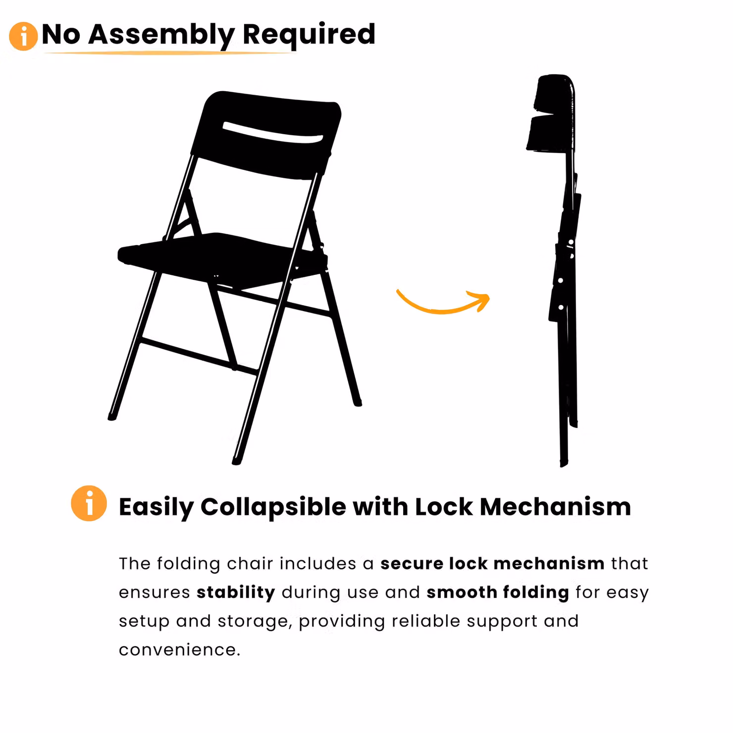 Novecrafto Heavy Duty Folding Chair in Black with Powder Coated Steel Frame, H 79 x W 45 x D 45 cm – 4