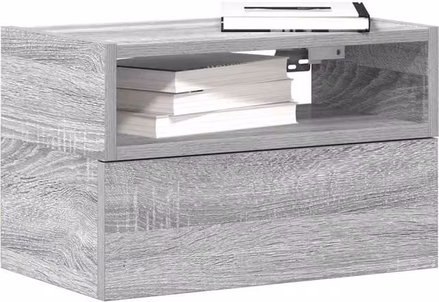 Berkfield Home Wall-mounted Bedside Cabinet in Grey Sonoma, W: 45 cm, D: 26 cm, H: 28.5 cm