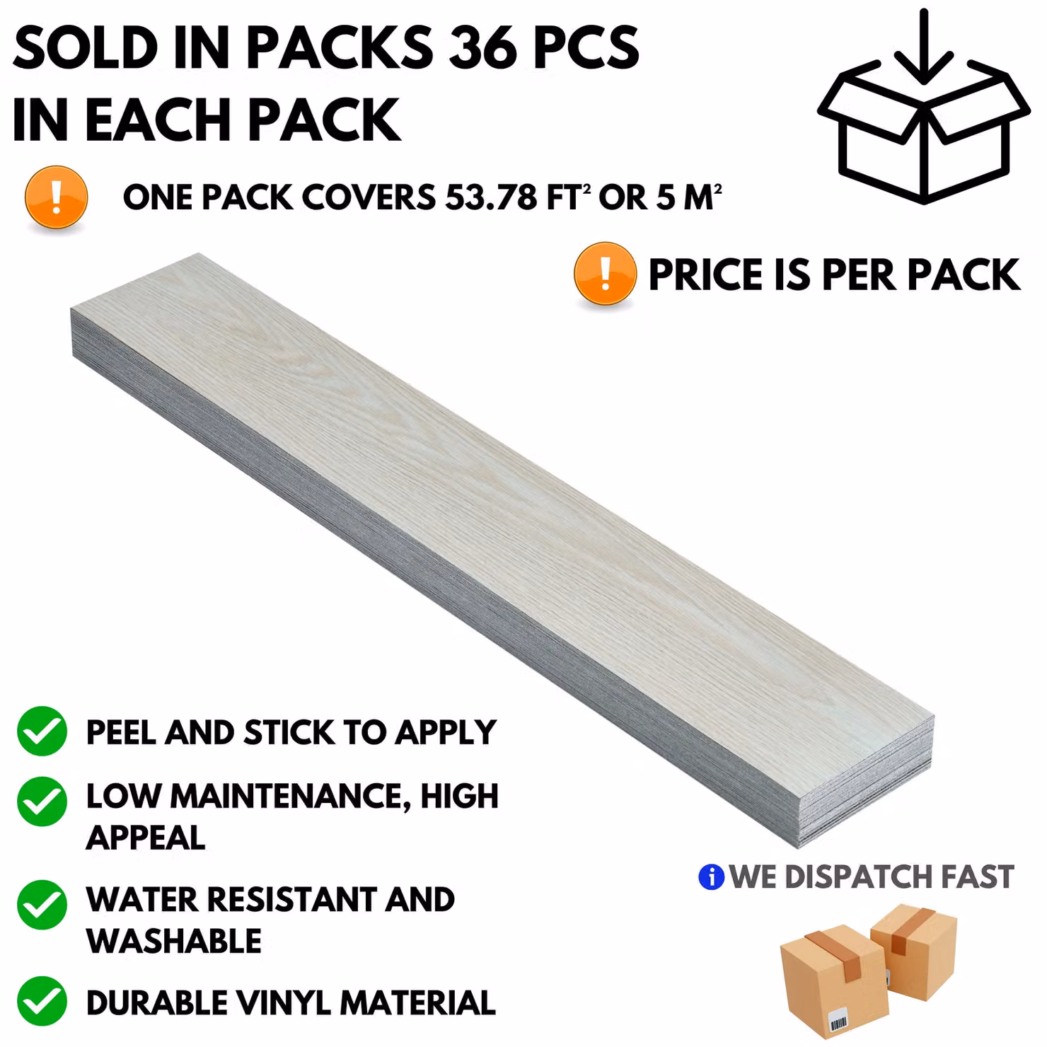 Novecrafto Self Adhesive Wood Look Vinyl Floor Planks, Pack of 36, Off-White, W/D/H: 91.4 x 15.2 cm – 2