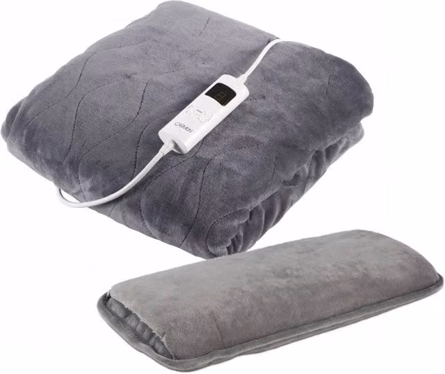 Carmen Grey Fleece Blanket and Hot Water Bottle Bundle for Adults