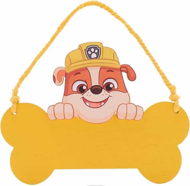 Widdop & Co Paw Patrol Rubble Yellow Wooden Hanging Plaque