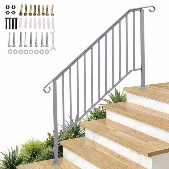 Kelvenix Grey Galvanised Steel Iron Handrail Kit for 4-5 Steps Stair Railing, W: 1000 cm, D: 52 cm – 1
