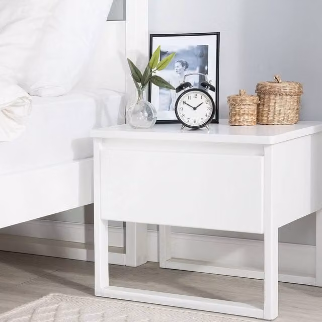 Wyld and Coco White Pine Bedside Table with One Soft-Close Drawer, W: 50 cm, D: 43 cm