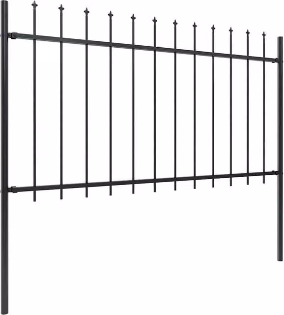 Berkfield Home Garden Spear Top Steel Fence, Black, W: 15.3 m, H: 1 m