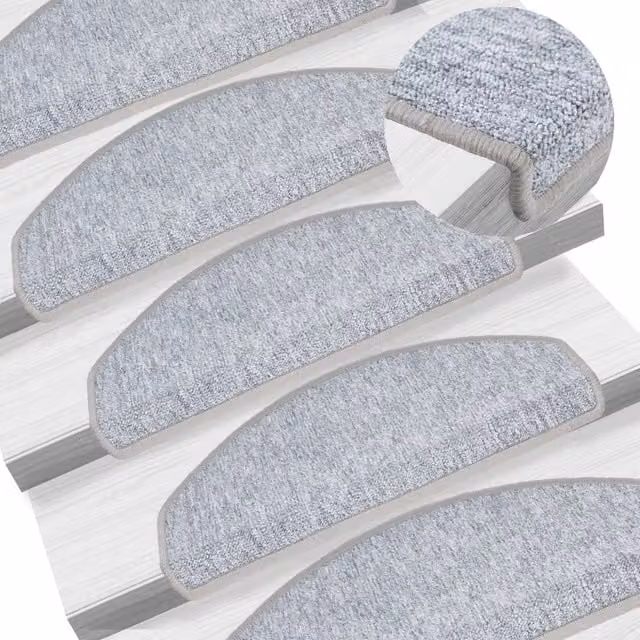 Berkfield Home Non-Slip Stair Mats, 10 Pack, Light Grey, W: 65 cm, D: 24 cm, H: 4 cm – 1