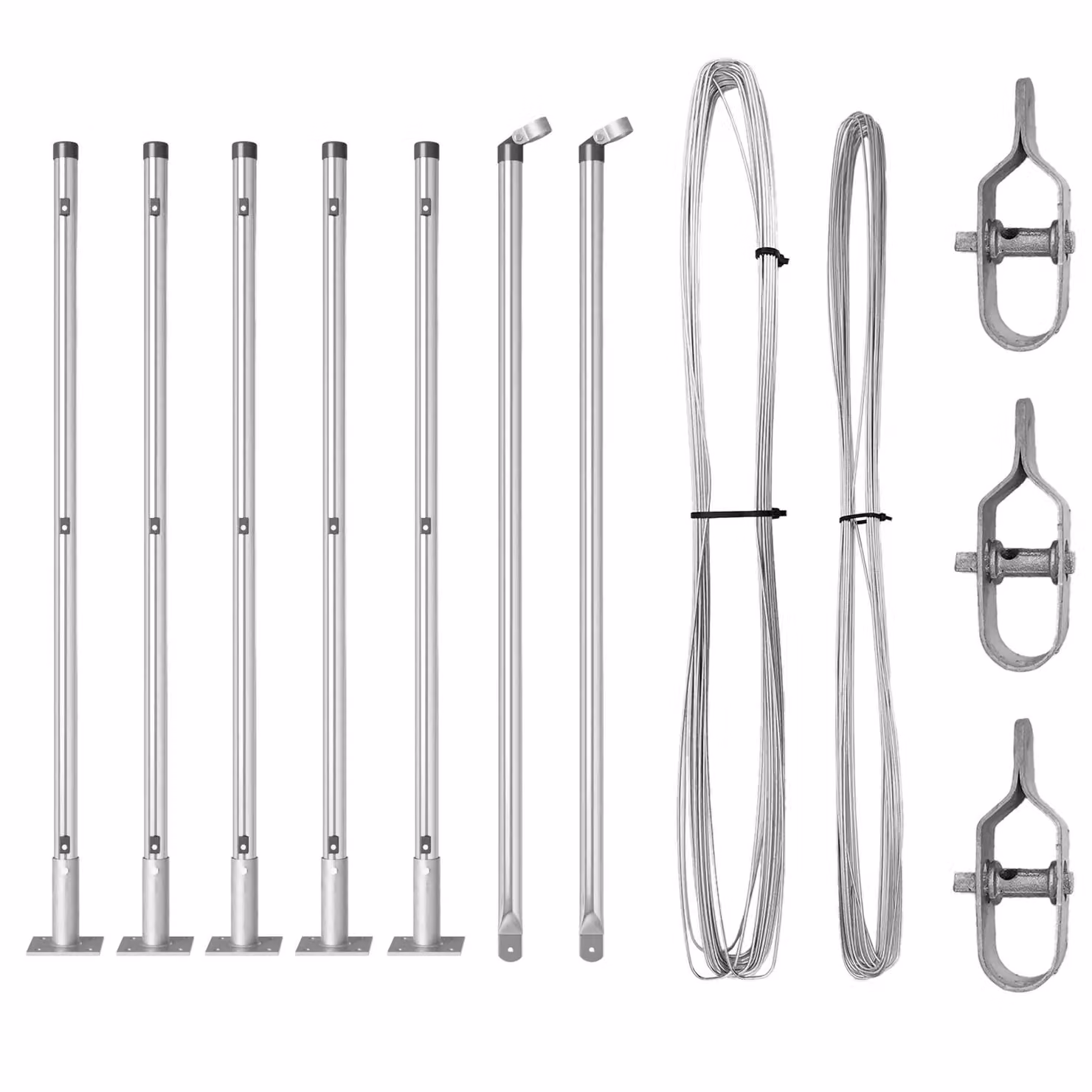 Berkfield Home Set of 7 Round Silver Galvanised Steel Fence Posts – 2