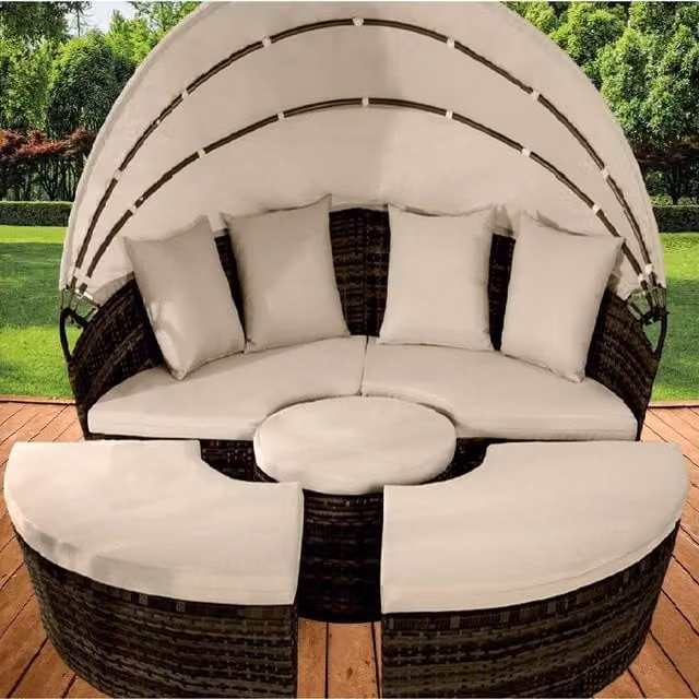 Comfy Living Luxury Brown Rattan Sun Island with Cover, 160 cm