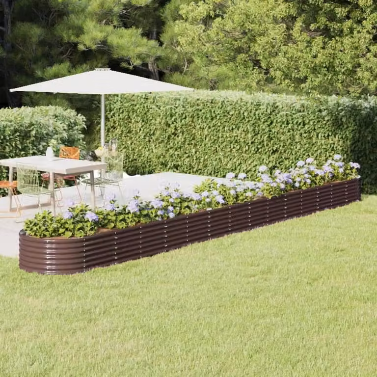 Berkfield Home Garden Raised Bed in Brown Powder-coated Steel, W/D/H: 620 x 80 x 36 cm