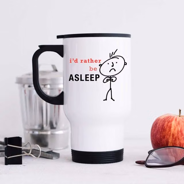 60 SECOND MAKEOVER Men's I'd Rather Be Asleep Metal Travel Mug in White – 1