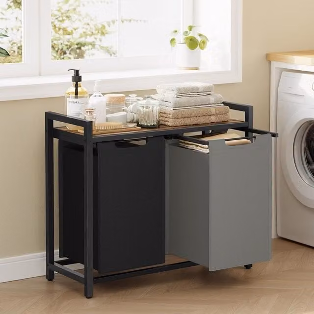 VASAGLE Laundry Sorter with 2 Compartments and Removable Bags, Black and Multicolour – 1