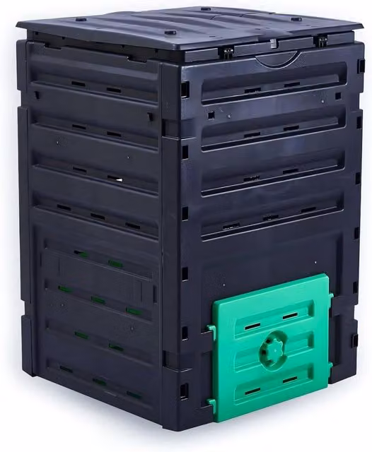 HYGRAD Built to Survive Plastic Compost Bin with Flip Lid in Black and Green
