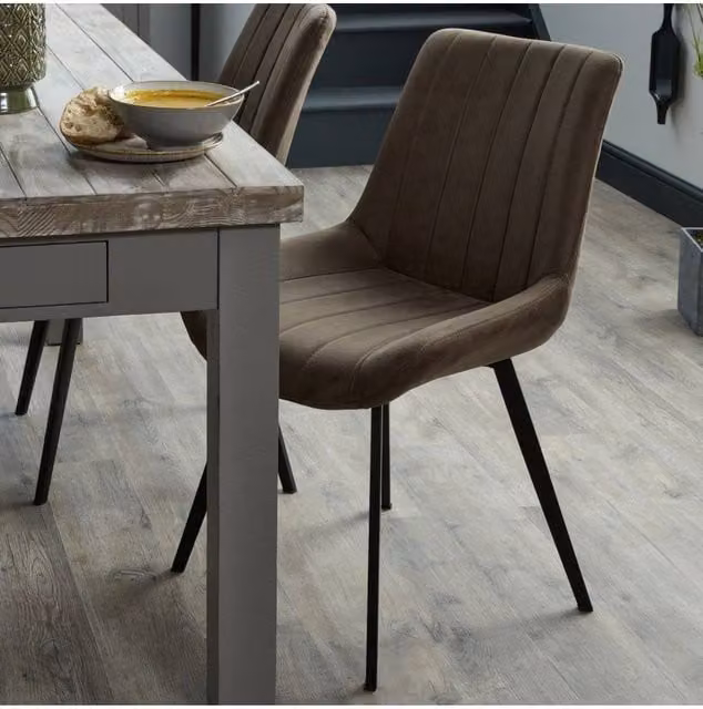 KDMD Malmo Channel Stitched Dining Chair in Coffee Brown with Black Metal Legs