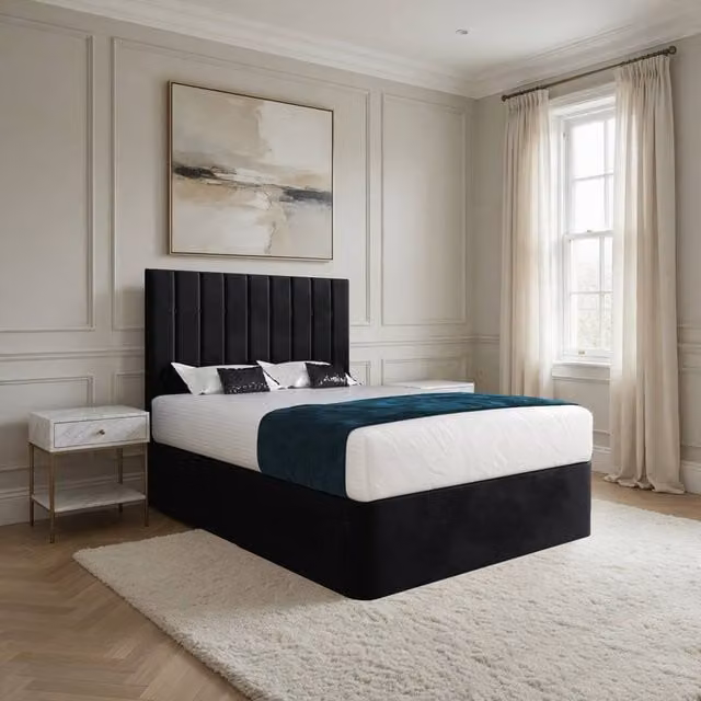 Casani Leyburn Modern Upholstered Velvet Bed Frame with Drawers, Black, 180 x 200 cm