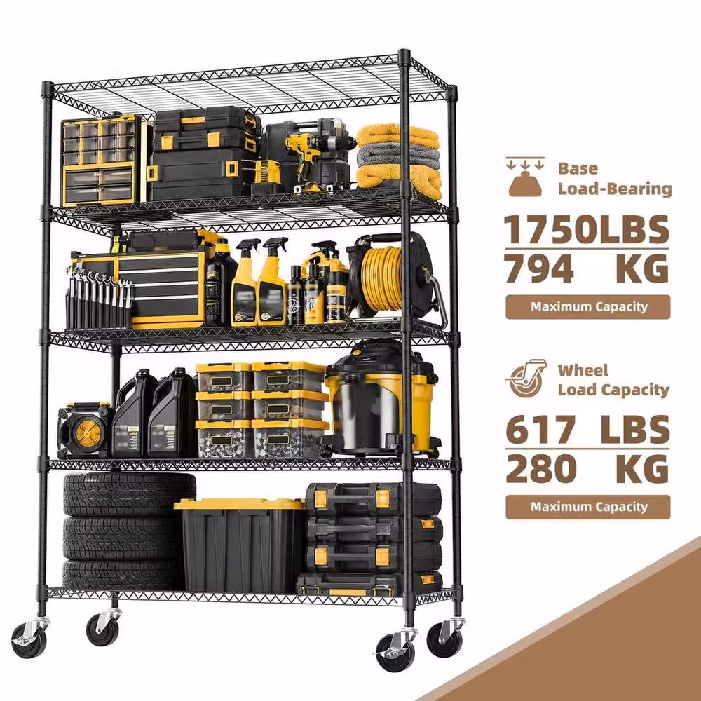KORVIXA Black Metal Garage Shelving and Tool Storage Rack, W/D/H: 100 x 100 x 100 cm – 3