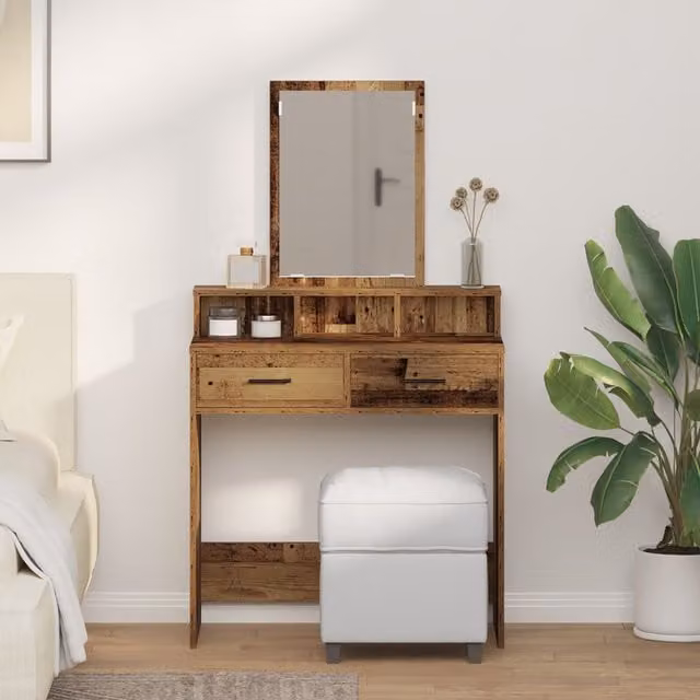 Berkfield Home Vintage Wood Dressing Table with Drawers in Brown, W/D/H: 79 x 41 x 140 cm – 1