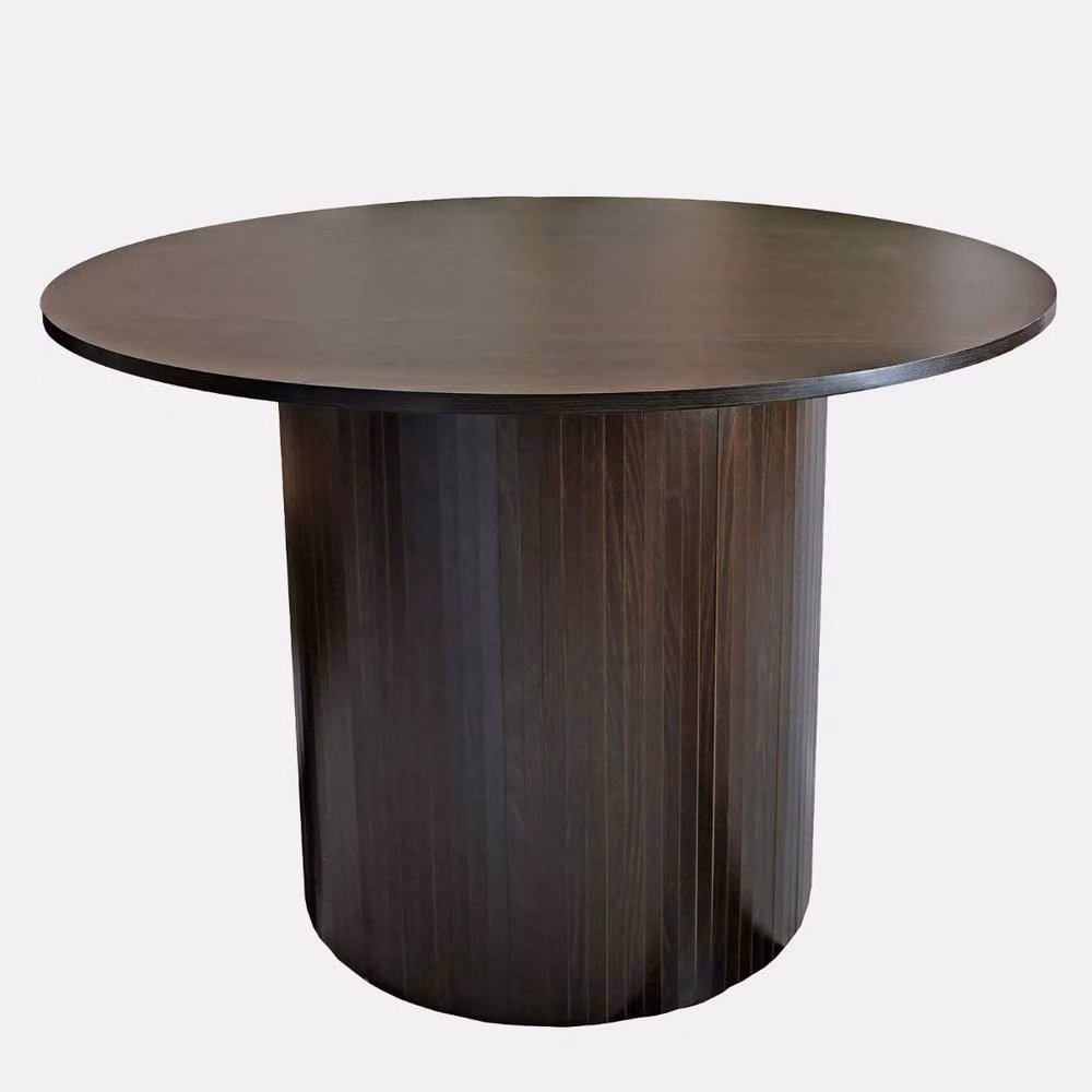 OHS Madison Ribbed Round Dining Table in Brown Wood Effect – 2