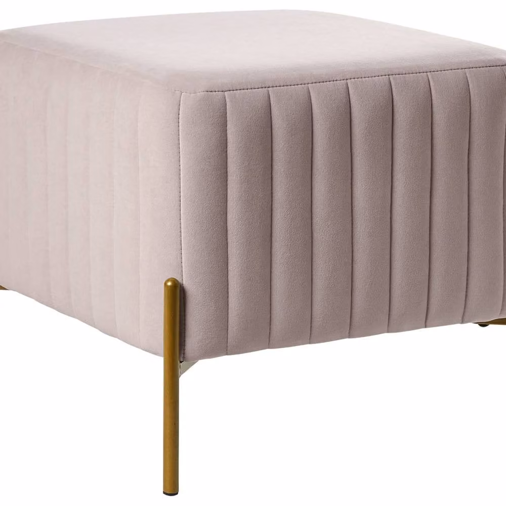 Wyld and Coco Taupe Velvet Cube Footstool with Gold Metal Legs, W/D/H: 47 x 47 x 47 cm – 2