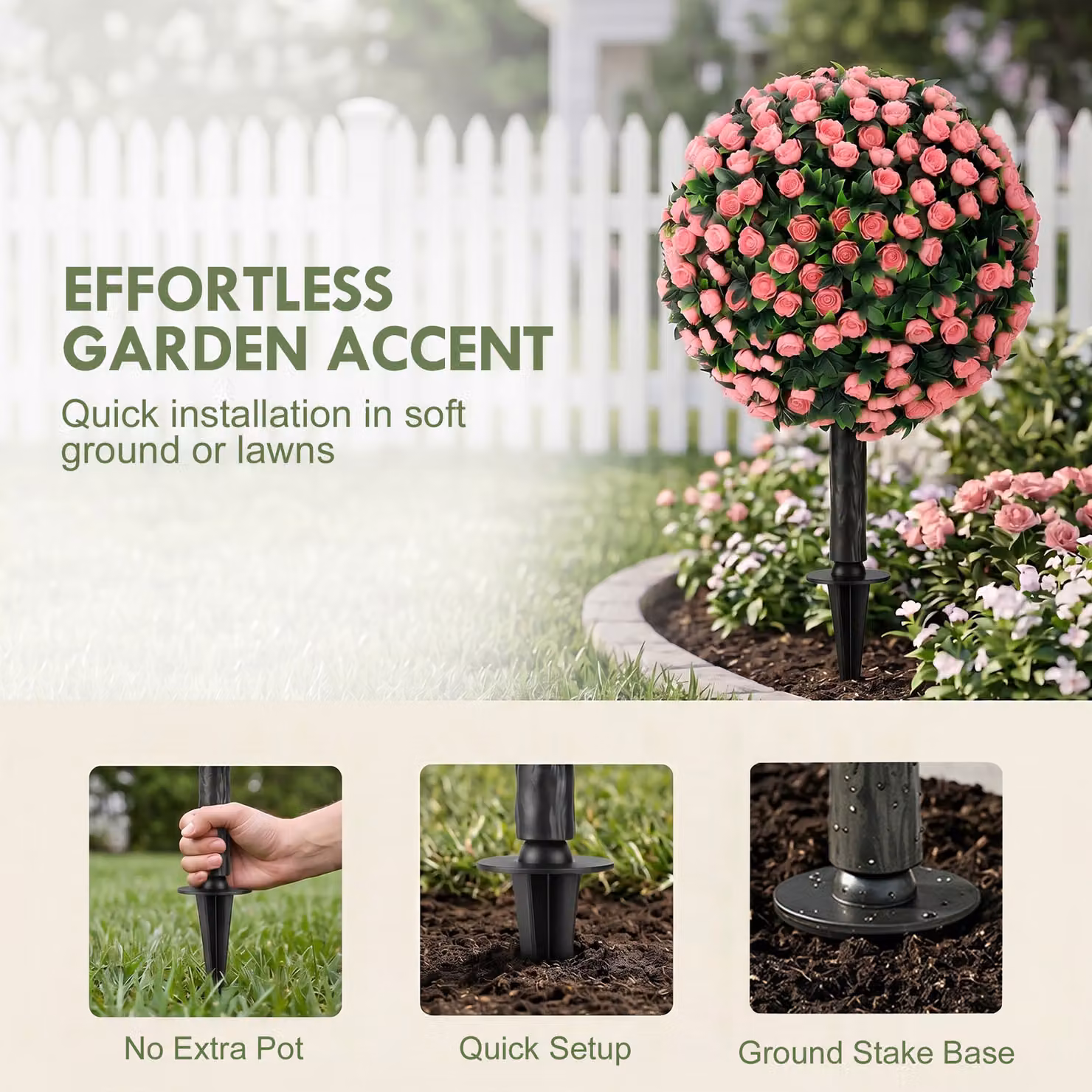 HOMCOM 2-Pack Pink Artificial Rose Topiary Trees, UV Resistant Round Floral Tabletop Plants, Height: 55 cm – 6