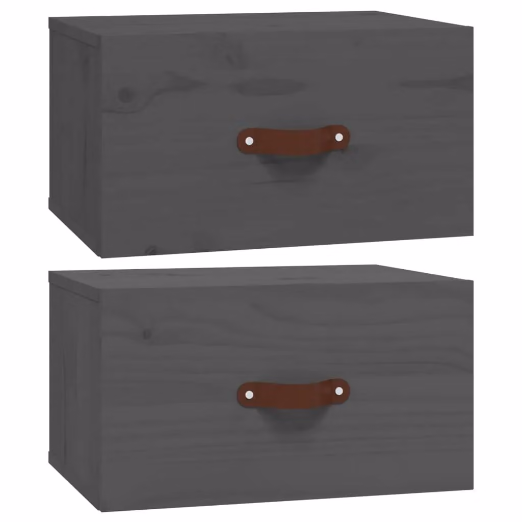 Berkfield Home Set of 2 Wall-mounted Bedside Cabinets in Grey Rustic Pine, W: 40 cm, D: 29.5 cm, H: 22 cm – 1