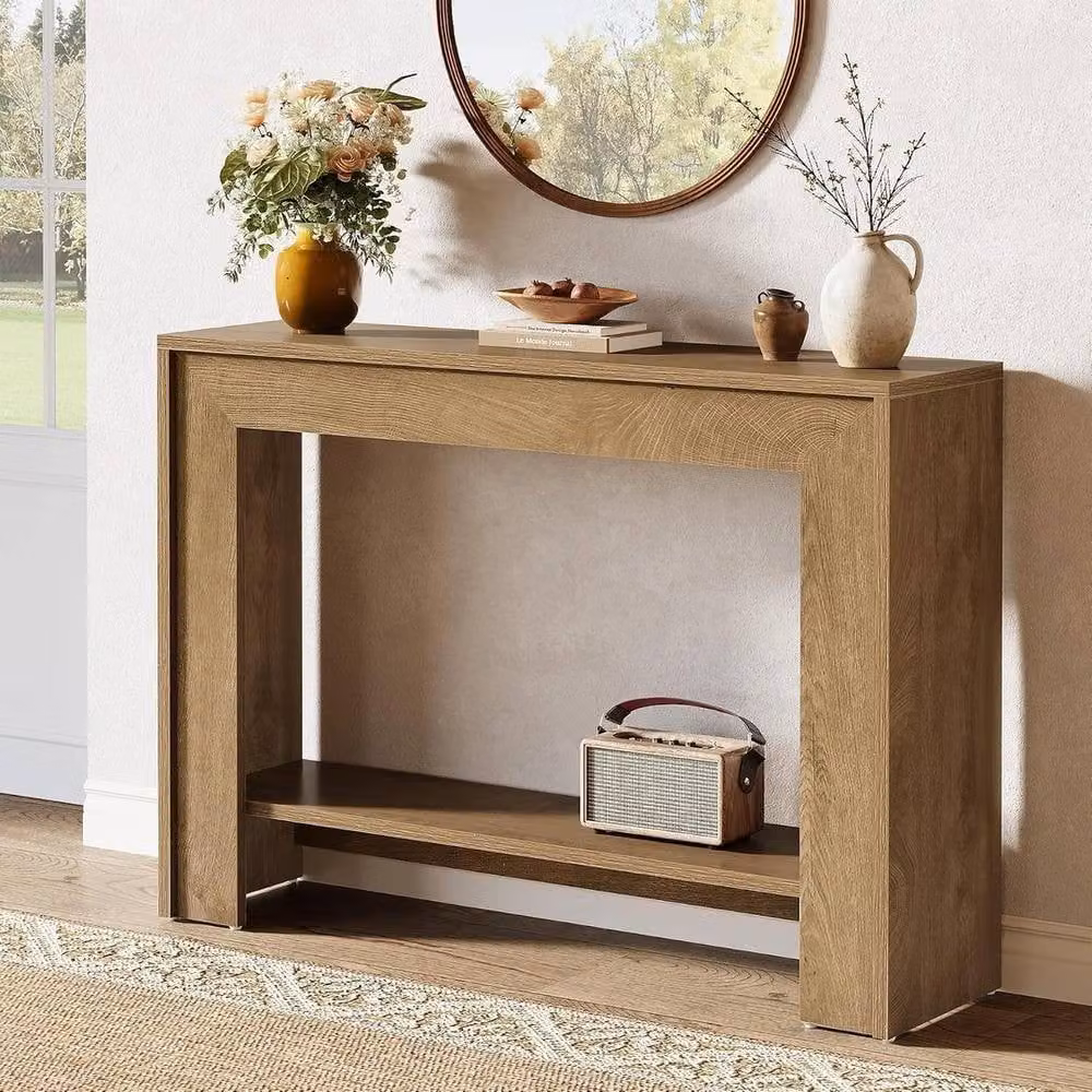 VOGREX Rustic Brown Farmhouse Console Table, Narrow Rectangular Entryway Table, W/D/H: 104.9 x 30 x 80 cm – 4