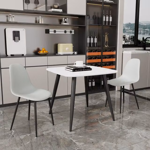 Core Products Ltd Aspen Square White Table and 2 Curve Plastic Chair Set in Light Grey