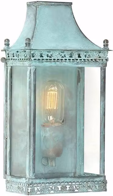 Netlighting Regents Park Green Outdoor Wall Lantern Light with Brass Details and E27 Socket, IP44 Rated