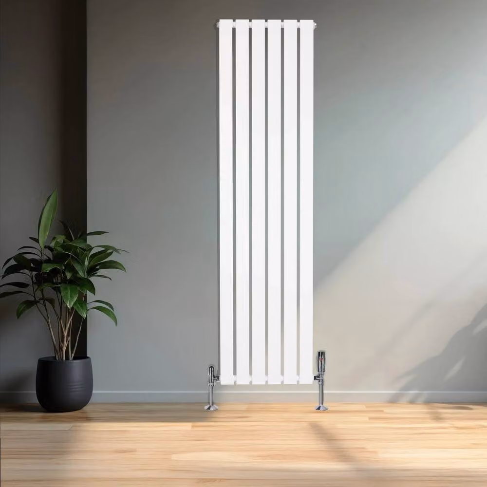 Monstershop White Steel Flat Single Column Radiator with Integrated Valves and Thermostat Head, H: 160 cm, W: 42 cm – 2
