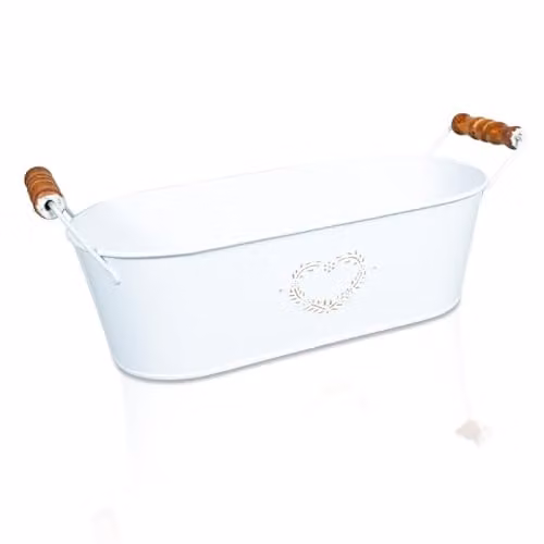 mysmartbuy White and Brown Metal Oval Planter for Indoor and Outdoor Ornamental, Herb, or Plant Gardens, H: 11 cm, W: 30 cm, D: 10 cm – 1