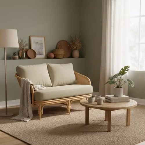 Desser Natural Rattan Royal 2-Seater Sofa with Sage Green Cushions – 2