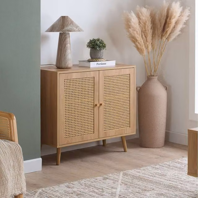 Birlea Modern Oak Wood and Rattan Sideboard in Brown or Black