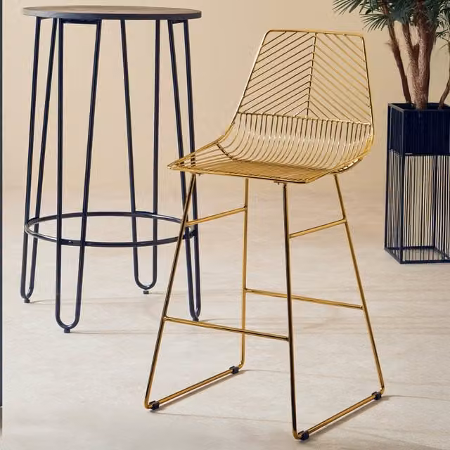 Orsina Modern Geometric Metal Wire Bar Chair in Gold