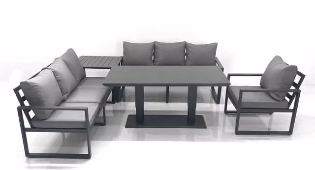 Fimous Dark Grey Aluminium Outdoor Garden Furniture Set with Adjustable Rising Lifting Dining Table and Side Table