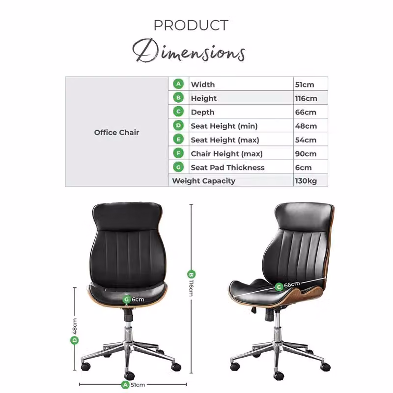 FurnitureboxUK Parker Mid Century Executive Office Chair in Black Faux Leather with Adjustable Swivel and Castors – 5