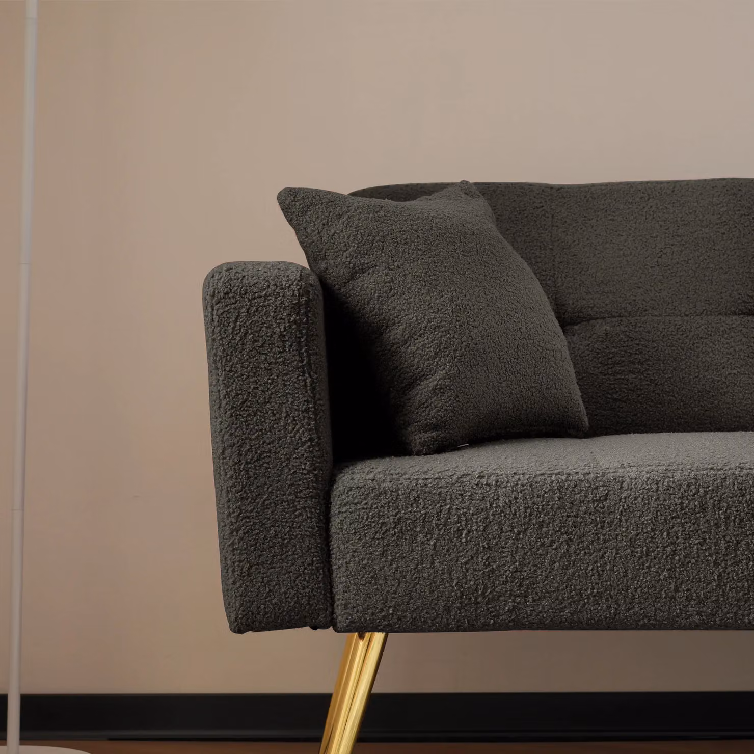 Matteo Modern Grey Bouclé Click Clack Sofa Bed with Adjustable Headrest and Gold Metal Details – 3
