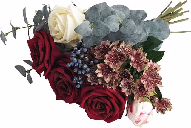 Bloom Mixed Artificial Large Floral Bouquet Flower Arrangement in Red, Cream, Pink and Green