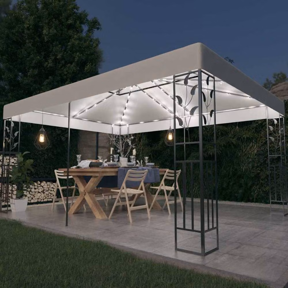 Berkfield Home White Double Roof Gazebo with Multicolour LED String Lights, W/D: 4 x 3 m – 2