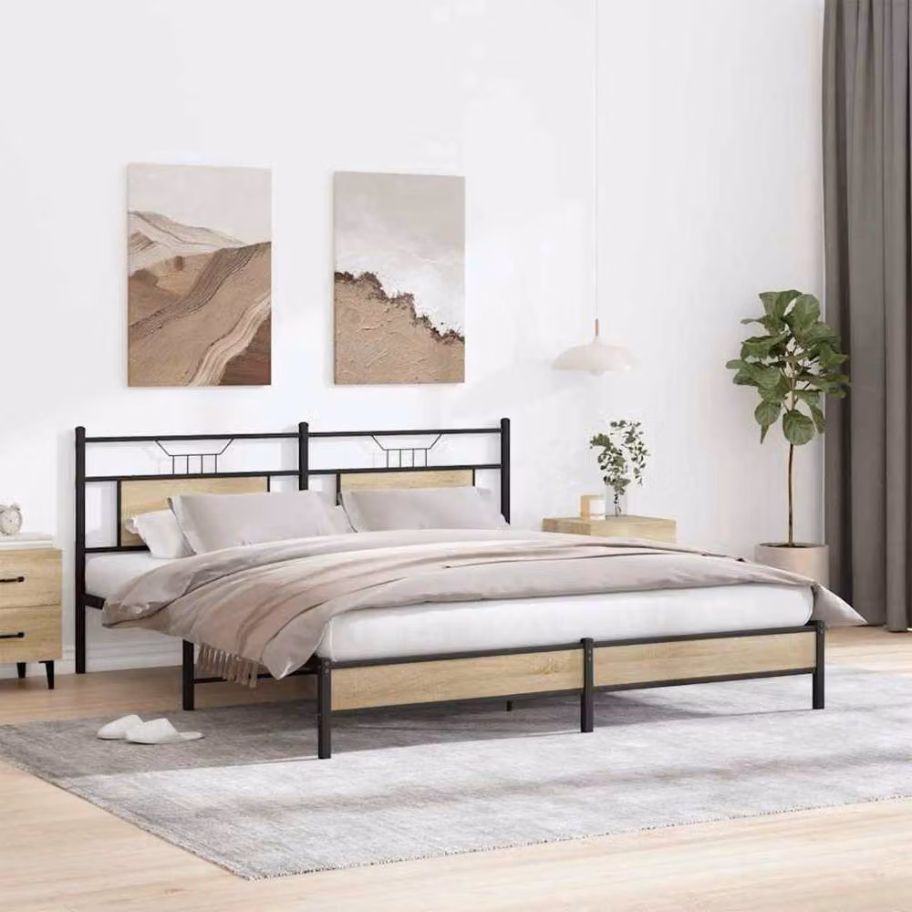 Berkfield Home Sonoma Oak Bed Frame in Brown, W/D/H: 160 x 200 x 91.5 cm – 2
