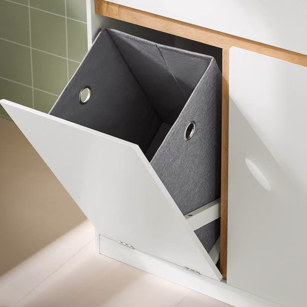 SoBuy Modern Freestanding Bathroom Cabinet with Hinged Doors and Drawers in White and Grey – 3