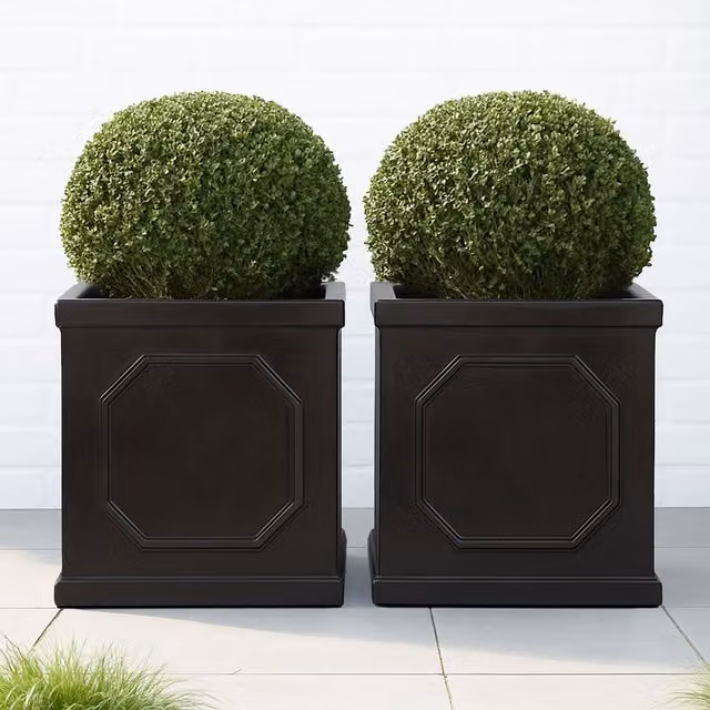 Idealist Chelsea Square Garden Planters, Set of 2 Faux Lead Flower Boxes in Charcoal Grey